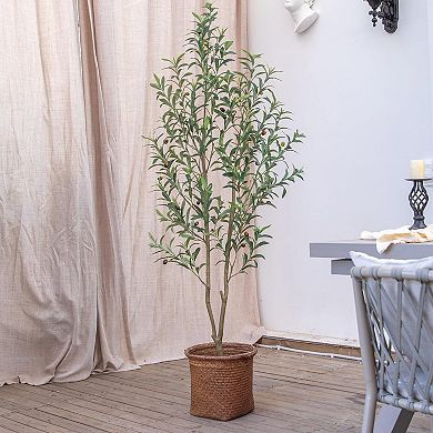 Artificial Olive Tree Wood Trunk Lifelike Fruits Black Pot Home Decor