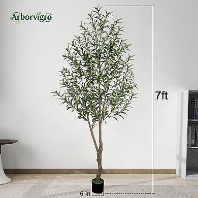 Artificial Olive Tree Wood Trunk Lifelike Fruits Black Pot Home Decor