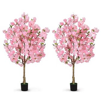 2 Pack Artificial Cherry Blossom Tree Indoor Decor Faux Pink Sakura