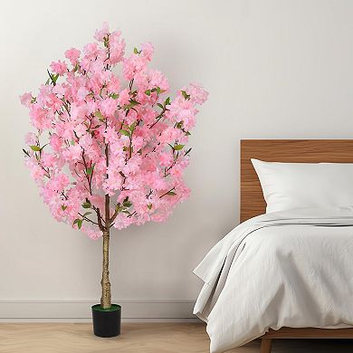 2 Pack Artificial Cherry Blossom Tree Indoor Decor Faux Pink Sakura