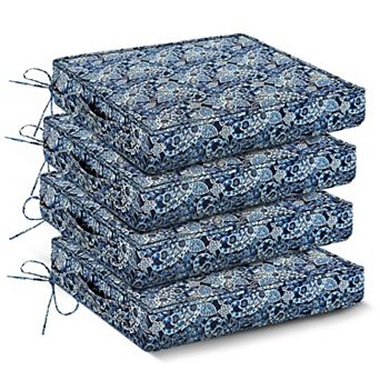 4 pc Outdoor Chair Cushions Waterproof Patio Seat Pads With Handle Ties Floral