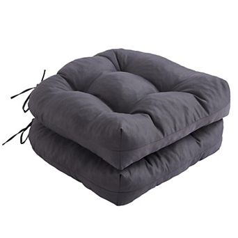 2 pc Outdoor Chair Cushions Patio Ties Tufted Seat Waterproof Dining Pads