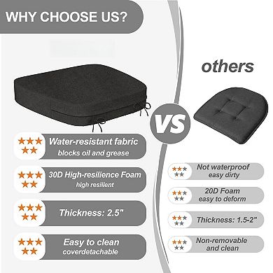 Chair Cushions Dining Waterproof Non-slip Foam Pads With Ties