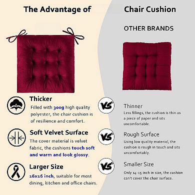 4pc Tufted Square Seat Cushions With Ties