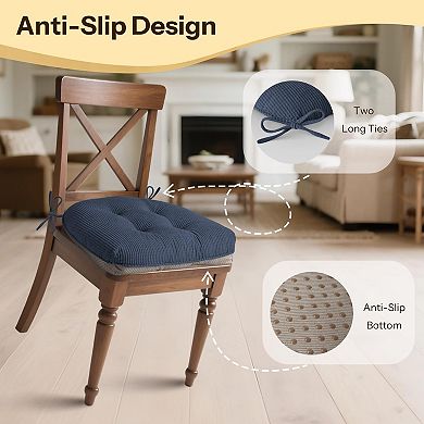 4PC Kitchen Chair Cushions Set Tufted Seat Pads With Ties