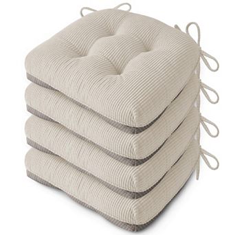 4 pc Kitchen Chair Cushions Set Tufted Seat Pads With Ties