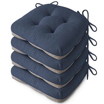 4 pc Kitchen Chair Cushions Set Tufted Seat Pads With Ties