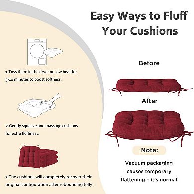 4PC Tufted Chair Cushions U-Shaped Pads With Ties