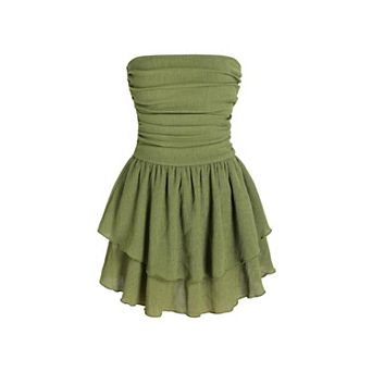 Tube Ruched Ruffle Mini Dress