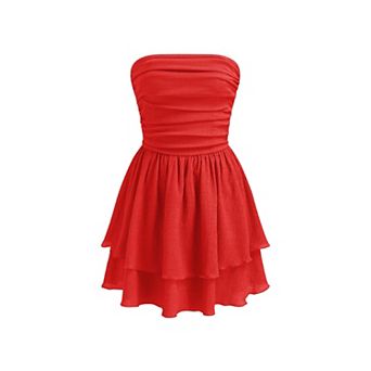 Tube Ruched Ruffle Mini Dress