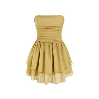 Tube Ruched Ruffle Mini Dress