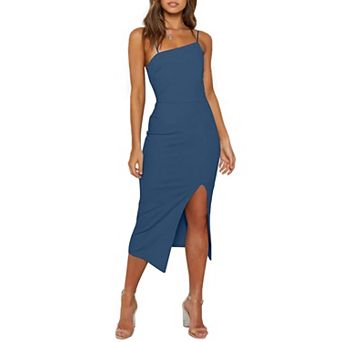Women's Spaghetti Strap High Waist Split Midi Bodycon Dress