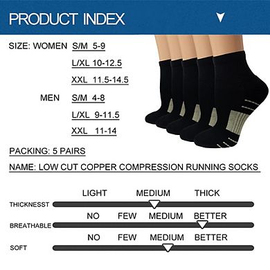 5 PAIRS Copper Ankle Socks Arch Support Plantar Fasciitis
