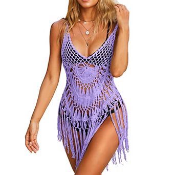 Women Crochet Bikini Cover Up Tassel Beach Dress