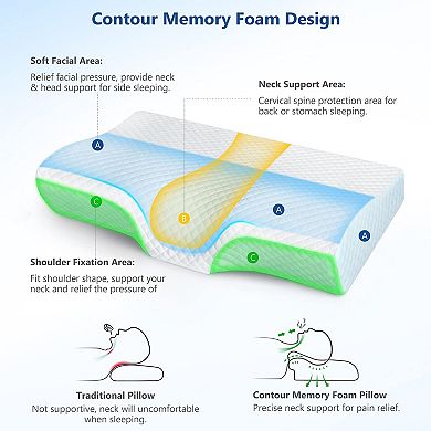 Memory Foam Pillow Neck Adjustable Washable Cover Side Sleepers