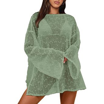 Crochet Swimsuit Coverup Women Boat Neck Beach Caftan Dress