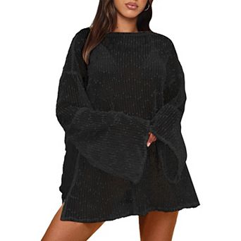 Crochet Swimsuit Coverup Women Boat Neck Beach Caftan Dress