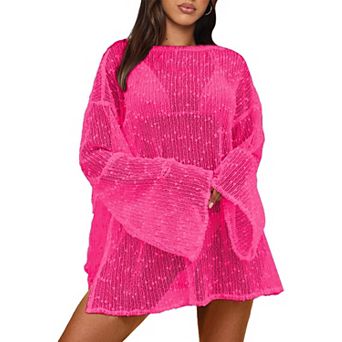 Crochet Swimsuit Coverup Women Boat Neck Beach Caftan Dress