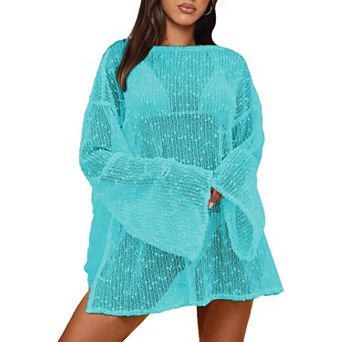 Crochet Swimsuit Coverup Women Boat Neck Beach Caftan Dress