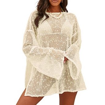 Crochet Sheer Kaftan Beach Coverup Dress