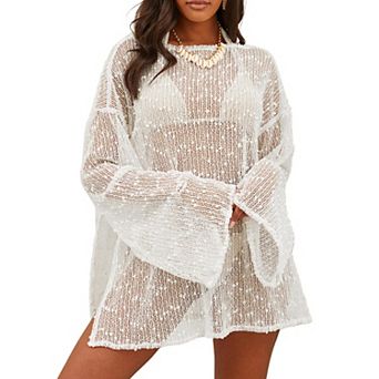 Crochet Sheer Kaftan Beach Coverup Dress