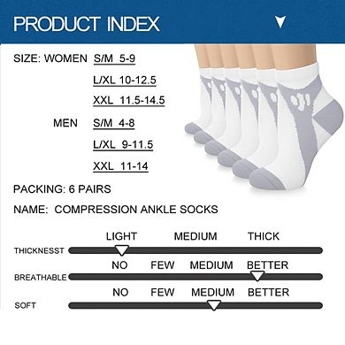 6 Pairs Compression Ankle Socks Arch Support Running