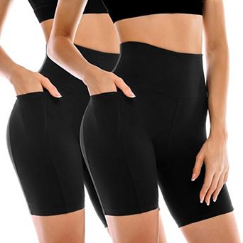 2 Pack Women's Biker Shorts Pockets High Waisted Yoga Running Gym Workout
