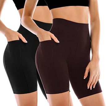 2 Pack Women's Biker Shorts Pockets High Waisted Yoga Running Gym Workout