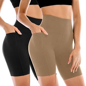 2 Pack Women's Biker Shorts Pockets High Waisted Yoga Running Gym Workout