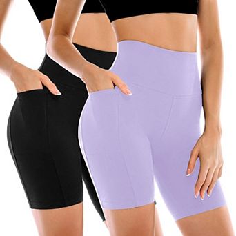 2 Pack Women's Biker Shorts Pockets High Waisted Yoga Running Gym Workout