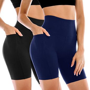 2 Pack Women's Biker Shorts Pockets High Waisted Yoga Running Gym Workout