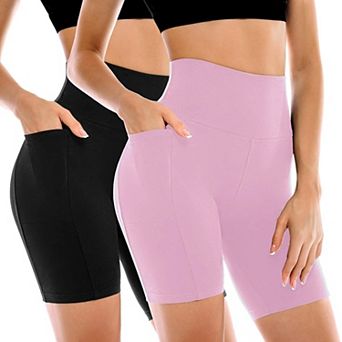 2 Pack Women's Biker Shorts Pockets High Waisted Yoga Running Gym Workout