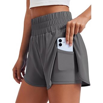 Women's 2 in 1 Running Shorts High-split Athletic 3" Liner Workout Gym Pockets