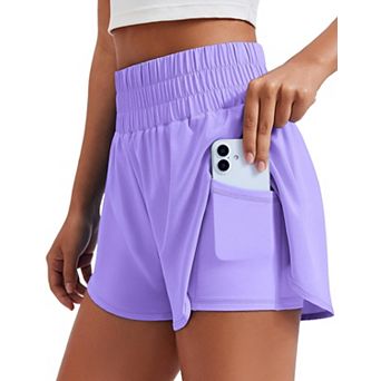 Women's 2 in 1 Running Shorts High-split Athletic 3" Liner Workout Gym Pockets