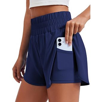 Women's 2 in 1 Running Shorts High-split Athletic 3" Liner Workout Gym Pockets