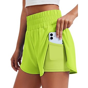 Women's 2 in 1 Running Shorts High-split Athletic 3" Liner Workout Gym Pockets