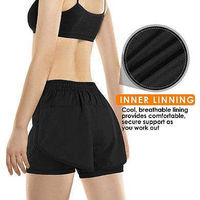Women's 2 In 1 Running Shorts High-Waisted Liner Pockets