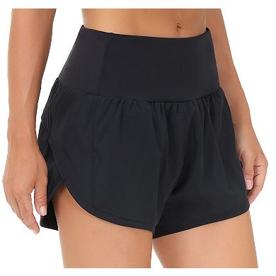 Women's High Waisted Running Shorts Mesh Liner Zipper Pockets