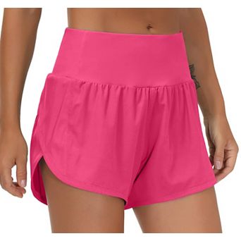 Women's High Waisted Running Shorts Mesh Liner Zipper Pockets