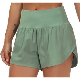 Women's High Waisted Running Shorts Mesh Liner Zipper Pockets