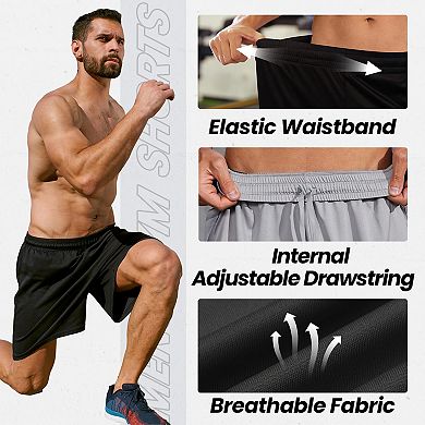 2 Pack Men's Athletic Shorts Quick Dry Pockets Elastic Waist