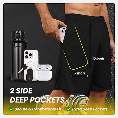 2 Pack Men's Athletic Shorts Quick Dry Pockets Elastic Waist