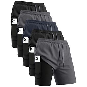 5 Pack Men's 2-in-1 Running Shorts Liner Quick Dry Gym Pockets