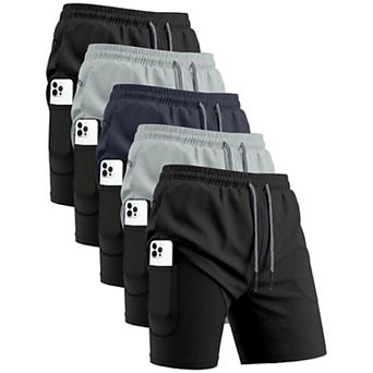 5 Pack Men's 2-in-1 Running Shorts Liner Quick Dry Gym Pockets