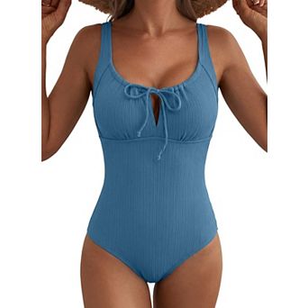 Women Textured Swimsuit Tie Knot Cutout Bathing Suit