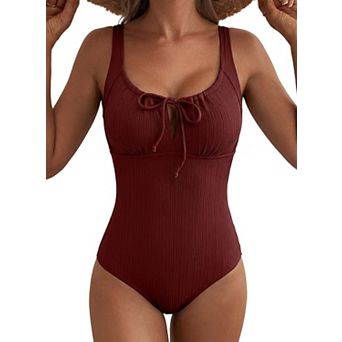 Women Textured Swimsuit Tie Knot Cutout Bathing Suit