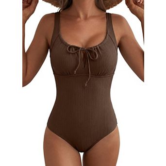 Women Textured Swimsuit Tie Knot Cutout Bathing Suit