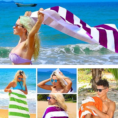 2PC Cabana Stripe Beach Towel Super Absorbent Soft Plush Pool Bath Towel 35''x70''