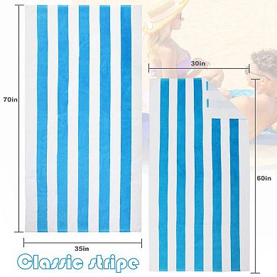 2PC Cabana Stripe Beach Towel Super Absorbent Soft Plush Pool Bath Towel 35''x70''