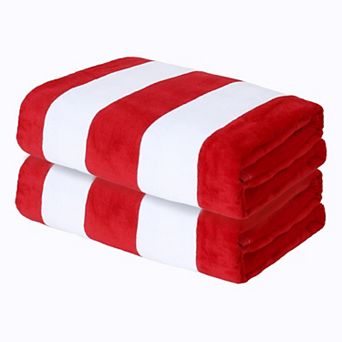 2 pc Cabana Stripe Beach Towel Super Absorbent Soft Plush Pool Bath Towel 35''x70''